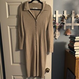 A&F Elegant Beige Button-Up Knit Dress